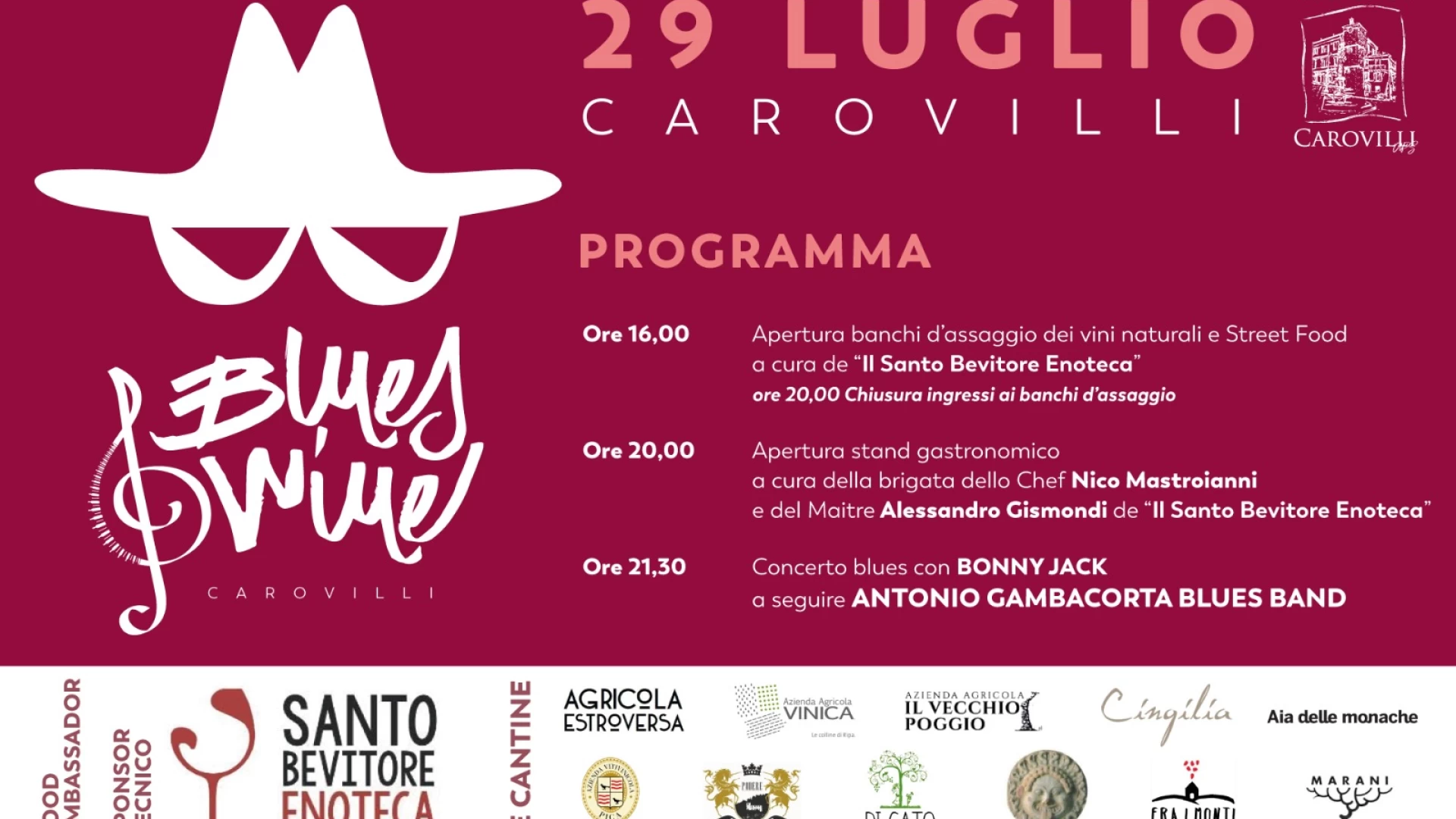 Carovilli: la Pro Loco propone per questa sera l’evento “Blues & Wine 2023”.